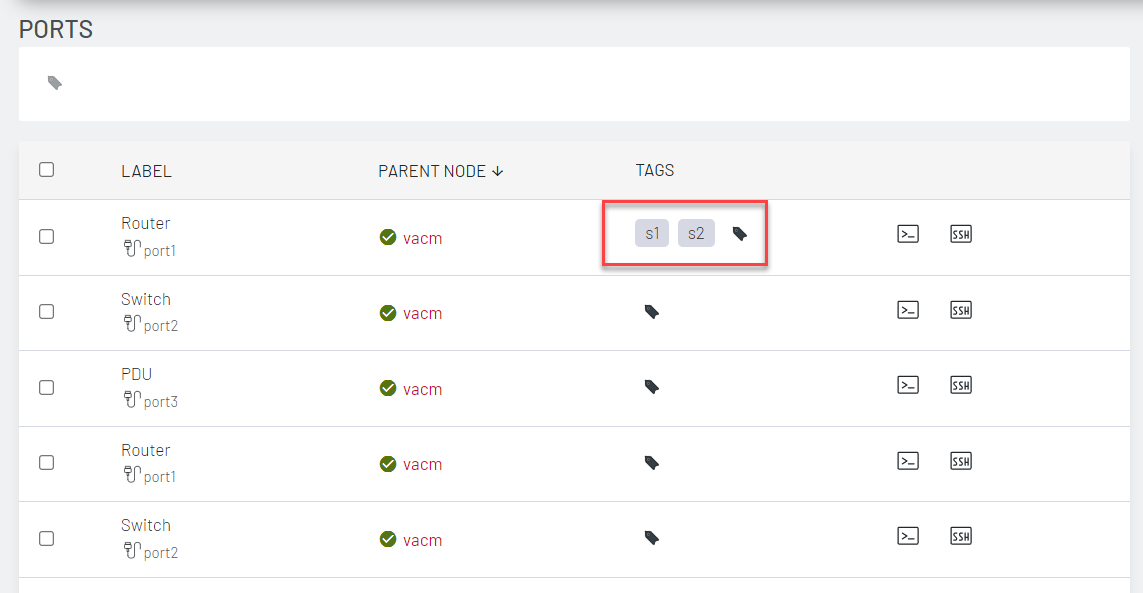 Image of Lighthouse UI showing how to assign port tags